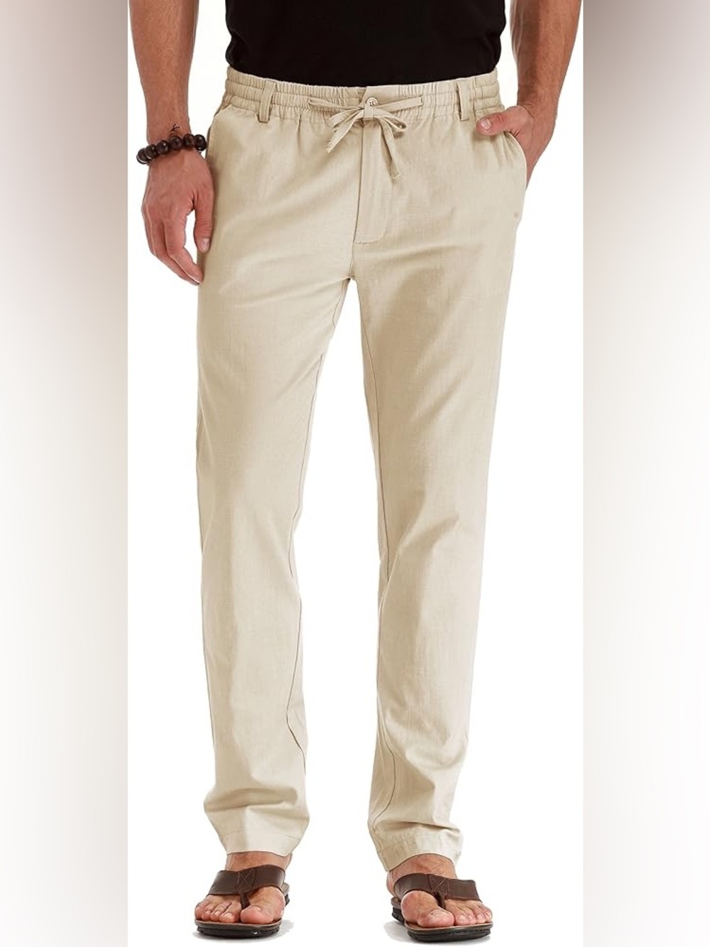 Sailwind - Men's Drawstring Linen Blend  Summer Beach Loose Pants - 34 - Tan-NWT